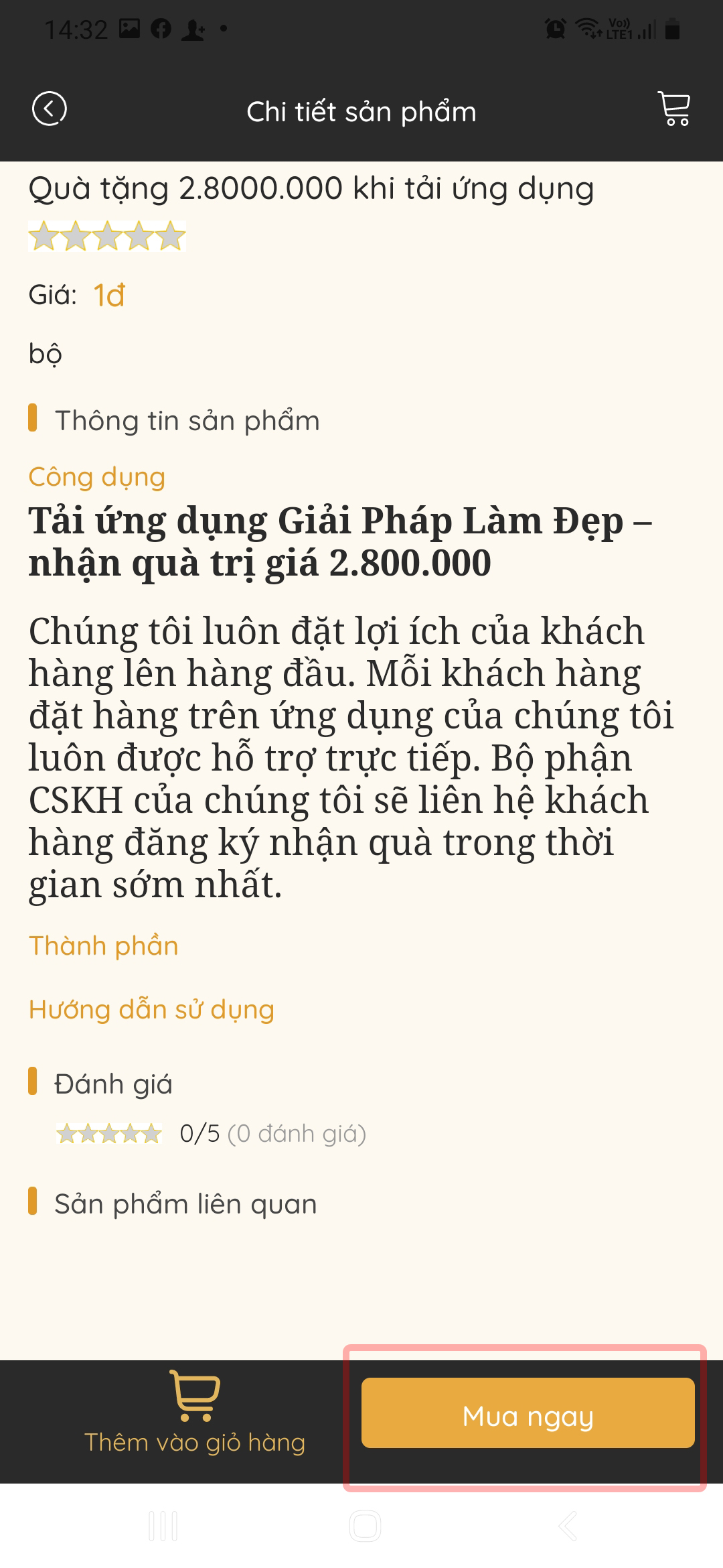 Chọn Mua ngay trên Ứng dụng